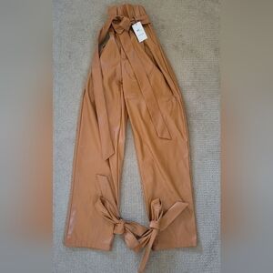 Shein Faux Leather Straight Ankle Leg Tie Belt & Tie Bow Hems